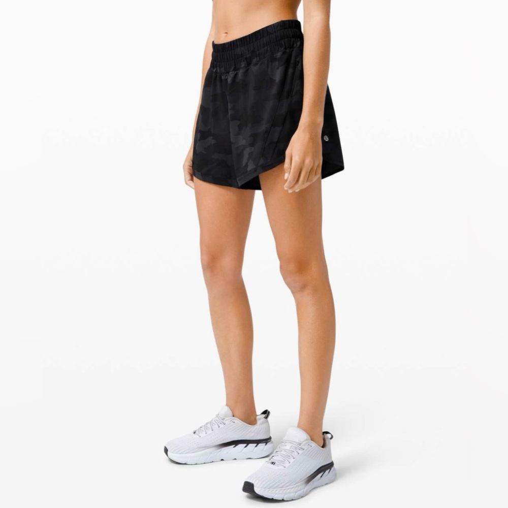 Lululemon Track That Short 5" Heritage 365 Camo Deep Coal Multi, Size 4